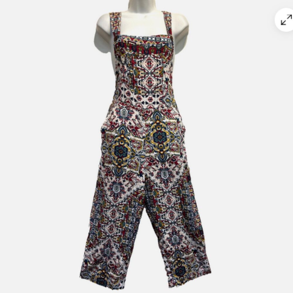 Nwt SACRED THREADS funky hippie rayon capri OVERALLS ROMPER JUMPSUIT JUMPER M